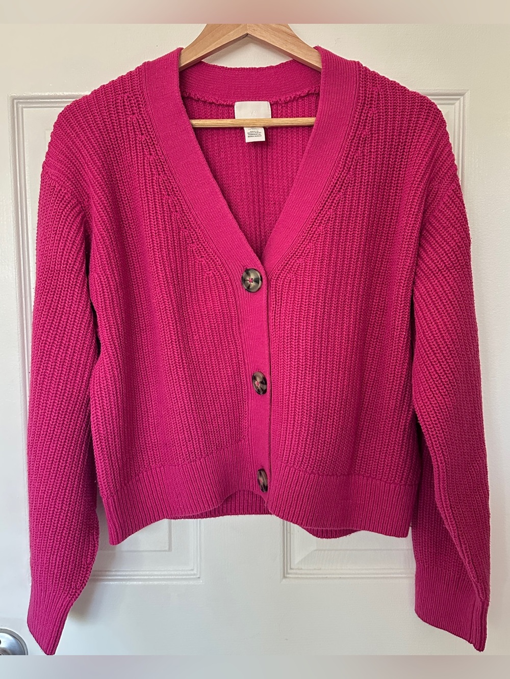 H&M Hot Pink V-Neck Button Front Cardigan